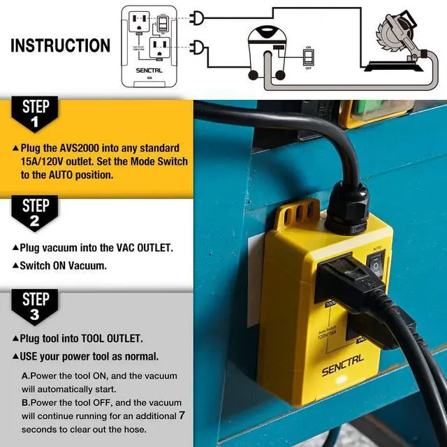 Alt view image 6 of 7 - Automatic Vacuum Switch for Power Tools to Turn Vac On and Off Auto | Automatically, Table Saw Cleaner/Accessory, Load Sensing, On Delay Prevent Circuit Overload, Shop Dust Collector Off Delay