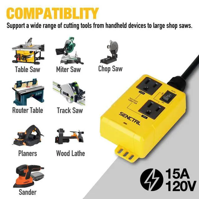Alt view image 7 of 7 - Automatic Vacuum Switch for Power Tools to Turn Vac On and Off Auto | Automatically, Table Saw Cleaner/Accessory, Load Sensing, On Delay Prevent Circuit Overload, Shop Dust Collector Off Delay