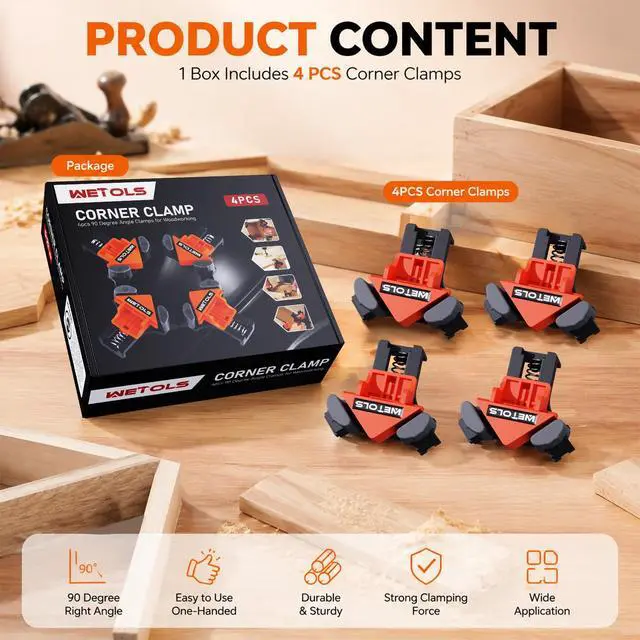 Alt view image 7 of 7 - 90 Degree Corner Clamp Set, 4 Pcs Adjustable Clamps for Woodworking | 4-Piece Set, 90° Corner Clamps, Fits 3/16"-3/4" Wood, Strong Spring, Easy One-Hand Operation, Durable Polyamide, Gift Box