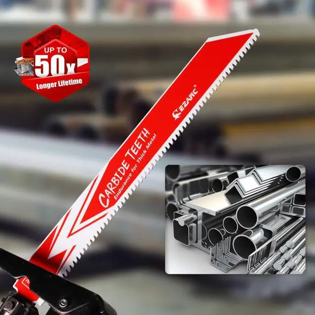Alt view image 3 of 6 - Carbide Reciprocating Saw Blades, 6-Inch 8TPI, Thick Metal, 3-Pack | Carbide Teeth, Up to 50x Longer Life Than Bi-Metal, Cuts Cast Iron, Alloy Steel, Stainless Steel, Rebar, Car Beams