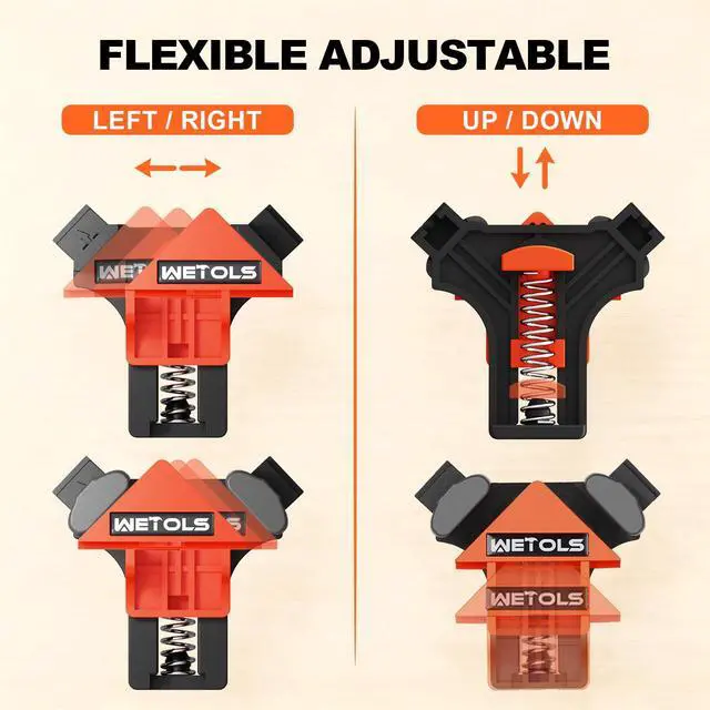 Alt view image 3 of 7 - 90 Degree Corner Clamp Set, 4 Pcs Adjustable Clamps for Woodworking | 4-Piece Set, 90° Corner Clamps, Fits 3/16"-3/4" Wood, Strong Spring, Easy One-Hand Operation, Durable Polyamide, Gift Box