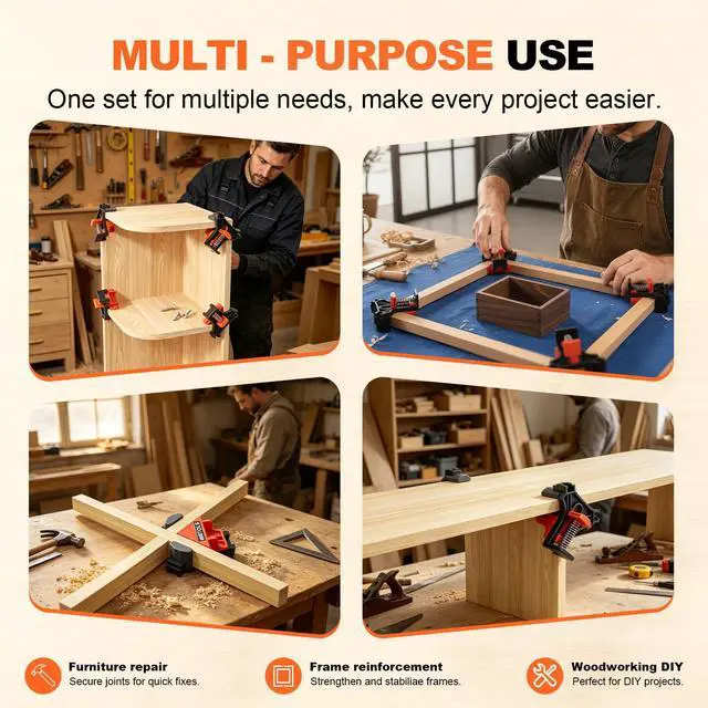 Alt view image 6 of 7 - 90 Degree Corner Clamp Set, 4 Pcs Adjustable Clamps for Woodworking | 4-Piece Set, 90° Corner Clamps, Fits 3/16"-3/4" Wood, Strong Spring, Easy One-Hand Operation, Durable Polyamide, Gift Box