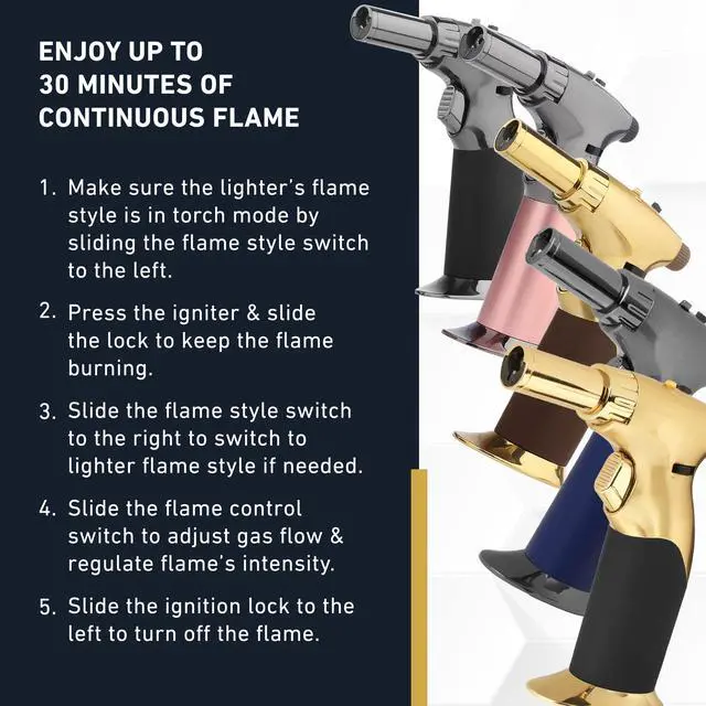 Alt view image 5 of 7 - Dual Flame Butane Torch Gun - Refillable Luxury Hand Held Mini Blow Torch for Cooking, Creme Brulee, Soldering, Welding, & Resin Art - Adjustable Flame with Ignition Lock - Gold Brown by ®