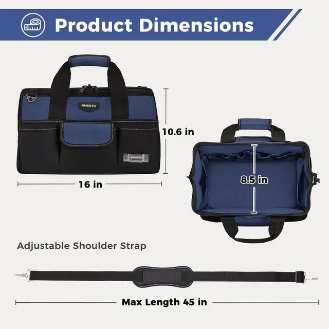 Alt view image 2 of 7 - 16-Inch Heavy Duty Tool Bag, 22 Pockets Empty Tool Box Organizer Storage, Soft Large Tote Toolbox Organization Portable Handle Carry Drill Toolbag for Handyman Home DIYer, Dad Men Gifts, Blue