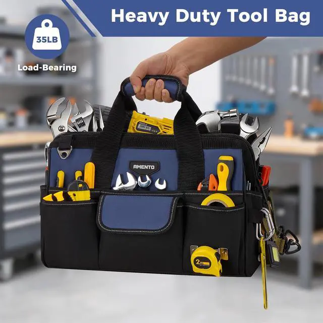 Alt view image 4 of 7 - 16-Inch Heavy Duty Tool Bag, 22 Pockets Empty Tool Box Organizer Storage, Soft Large Tote Toolbox Organization Portable Handle Carry Drill Toolbag for Handyman Home DIYer, Dad Men Gifts, Blue