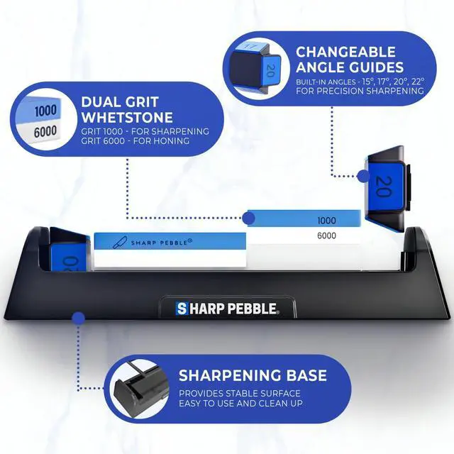 Alt view image 3 of 7 - Complete Whetstone Knife Sharpening Stone Kit 1000/6000 Grit | Wet Stone Sharpener with Built-In Angle Guides (15°/17°/20°/22°) for German & Japanese Knives- Beginner-Friendly