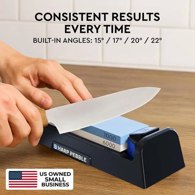 Alt view image 2 of 7 - Complete Whetstone Knife Sharpening Stone Kit 1000/6000 Grit | Wet Stone Sharpener with Built-In Angle Guides (15°/17°/20°/22°) for German & Japanese Knives- Beginner-Friendly
