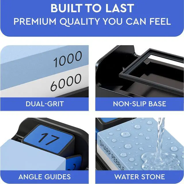 Alt view image 7 of 7 - Complete Whetstone Knife Sharpening Stone Kit 1000/6000 Grit | Wet Stone Sharpener with Built-In Angle Guides (15°/17°/20°/22°) for German & Japanese Knives- Beginner-Friendly