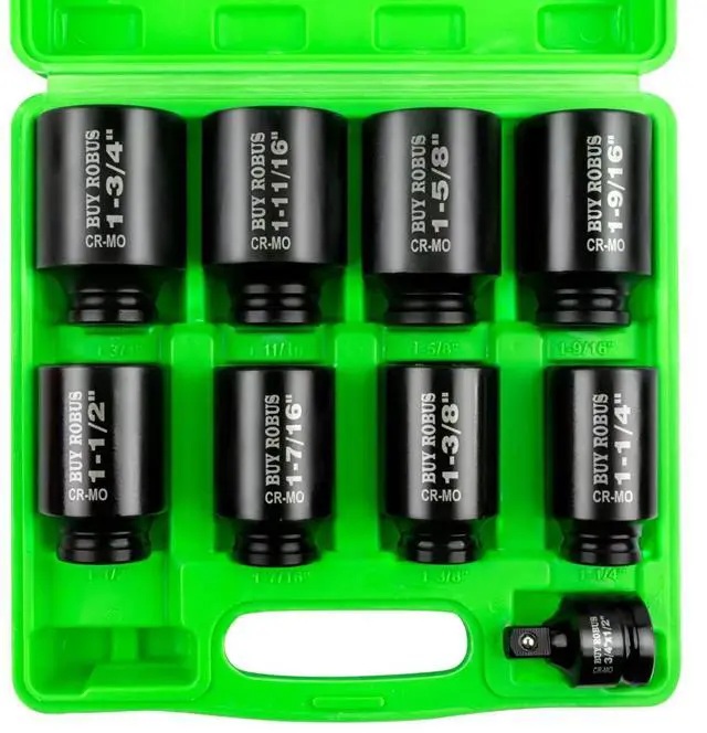 Main image of 1/2" Drive Impact Socket Set, 9-Piece Standard SAE Deep Axle Nut Sockets, 6-Point, Cr-Mo,1-1/41-3/81-7/161-1/21-9/161-5/81-11/161-3/4, Impact Socket Adapter (3/4" x 1/2")