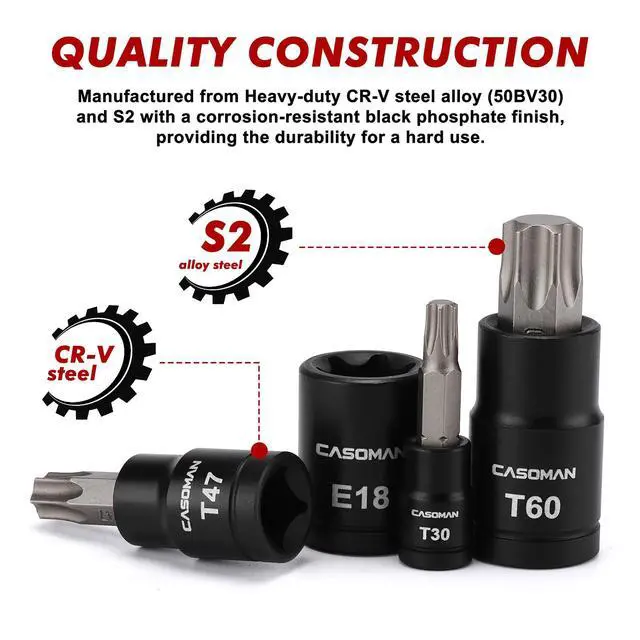Alt view image 4 of 7 - 71-Piece Master Hex & Torx Bit Socket Set, 1/4" & 3/8" & 1/2" Drive, Metric/SAE Hex Bit Sockets, Star Bit Sockets (T6 - T70), E-Torx Sockets (E4 - E24), with Storage Case