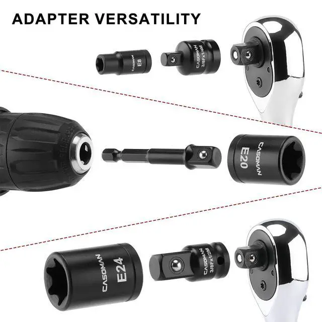 Alt view image 6 of 7 - 71-Piece Master Hex & Torx Bit Socket Set, 1/4" & 3/8" & 1/2" Drive, Metric/SAE Hex Bit Sockets, Star Bit Sockets (T6 - T70), E-Torx Sockets (E4 - E24), with Storage Case