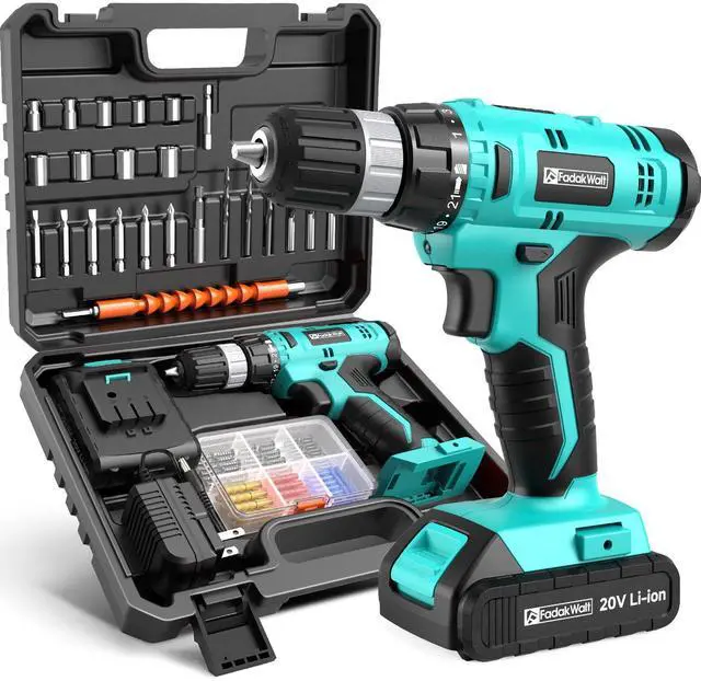 Main image of Cordless Drill Set, 20V Electric Power Drill With Battery And Charger, 30N Torque, 21+1 Settings, 3/8-Inch Keyless Chuck, Driver Bits Kit, LED Light (Turquoise