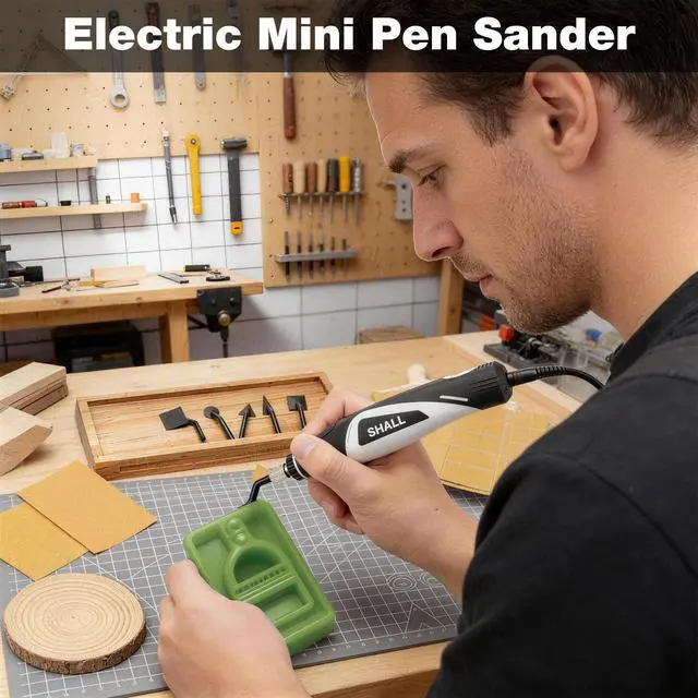 Alt view image 2 of 7 - Mini Pen Sander, Electric Reciprocating Sander w/ 4 Adjustable Speeds | 12V Micro Detail Sander Tool with 8 Sanding Heads and 18 Sanding Sheets for Polishing, Finishing, 3D Prints, DIY Crafts