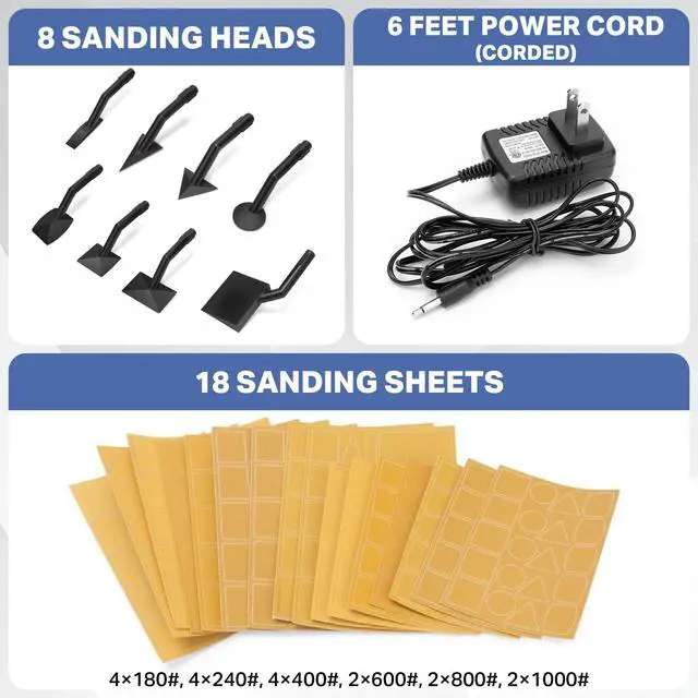 Alt view image 5 of 7 - Mini Pen Sander, Electric Reciprocating Sander w/ 4 Adjustable Speeds | 12V Micro Detail Sander Tool with 8 Sanding Heads and 18 Sanding Sheets for Polishing, Finishing, 3D Prints, DIY Crafts