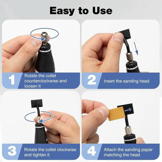 Alt view image 7 of 7 - Mini Pen Sander, Electric Reciprocating Sander w/ 4 Adjustable Speeds | 12V Micro Detail Sander Tool with 8 Sanding Heads and 18 Sanding Sheets for Polishing, Finishing, 3D Prints, DIY Crafts