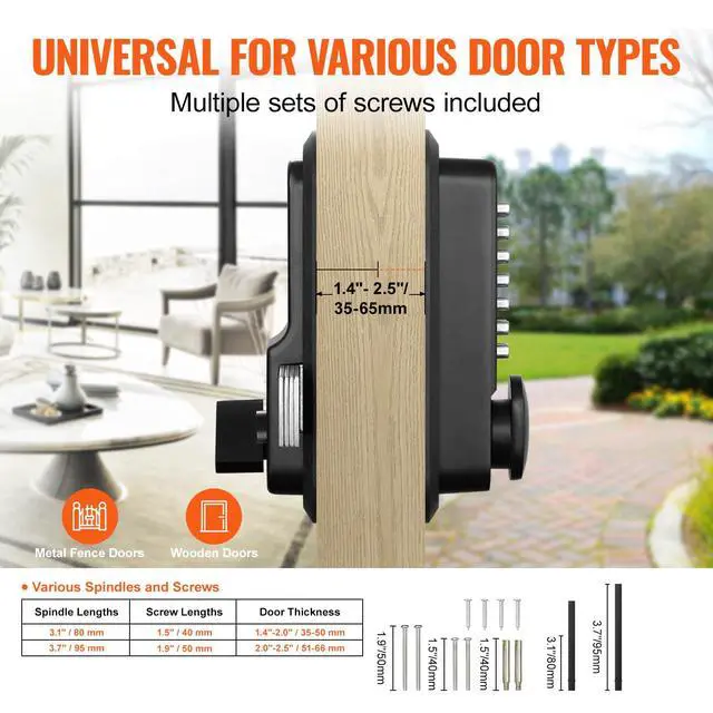 Alt view image 3 of 7 - Mechanical Keyless Entry Door Lock, 14 Digit Keypad, Outdoor Gate Door Locks Set with Surface-Mounted Latch, Water-Proof Zinc Alloy, Keypad and Knob, Easy to Install, for Garden, Garage, Yard