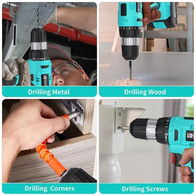 Alt view image 6 of 7 - Cordless Drill Set, 20V Electric Power Drill With Battery And Charger, 30N Torque, 21+1 Settings, 3/8-Inch Keyless Chuck, Driver Bits Kit, LED Light (Turquoise