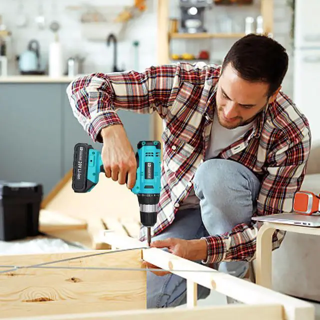 Alt view image 7 of 7 - Cordless Drill Set, 20V Electric Power Drill With Battery And Charger, 30N Torque, 21+1 Settings, 3/8-Inch Keyless Chuck, Driver Bits Kit, LED Light (Turquoise