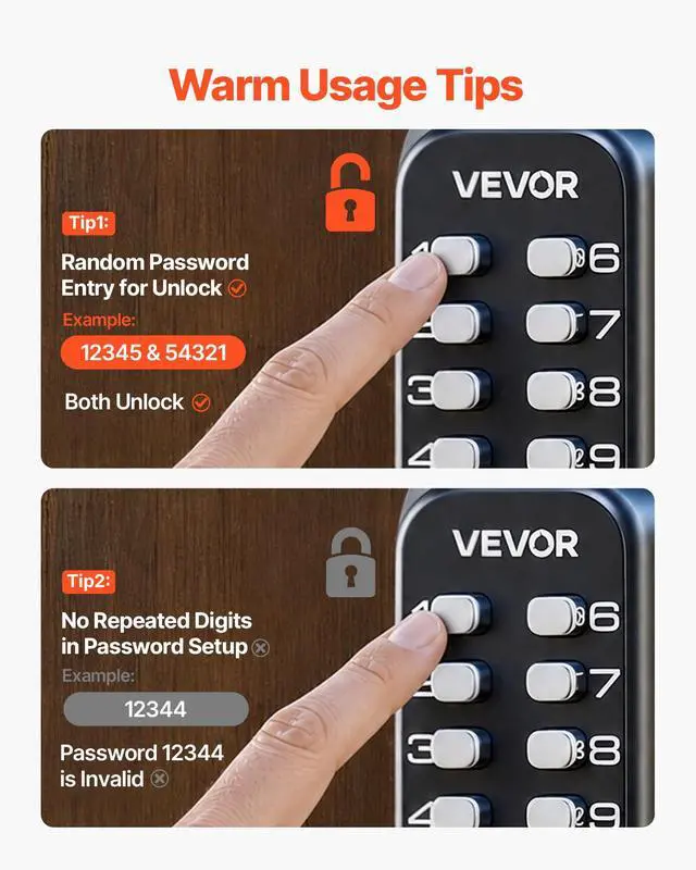 Alt view image 7 of 7 - Mechanical Keyless Entry Door Lock, 14 Digit Keypad, Outdoor Gate Door Locks Set with Surface-Mounted Latch, Water-Proof Zinc Alloy, Keypad and Knob, Easy to Install, for Garden, Garage, Yard