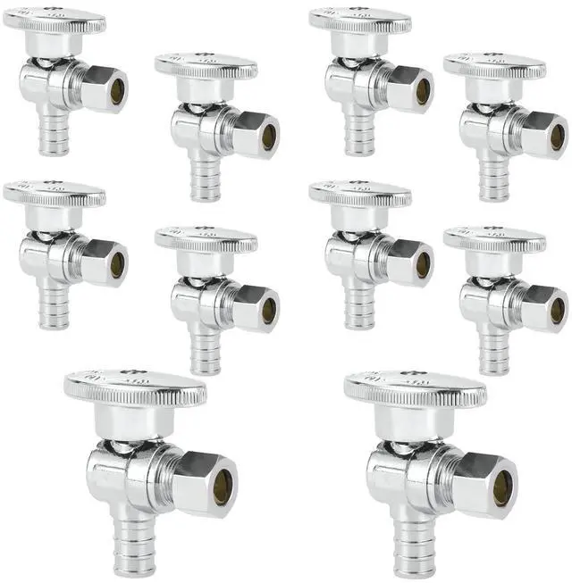 Main image of 10PC 1/2" PEX-B Crimp x 3/8" OD Compression Angle Stop Valve | 1/4 Turn Shut Off Valve,for Bathroom, ASTM F1807(VALVE076-10)