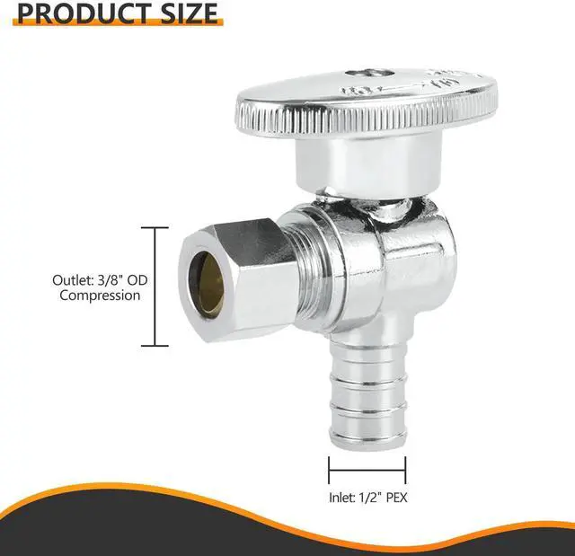 Alt view image 2 of 7 - 10PC 1/2" PEX-B Crimp x 3/8" OD Compression Angle Stop Valve | 1/4 Turn Shut Off Valve,for Bathroom, ASTM F1807(VALVE076-10)