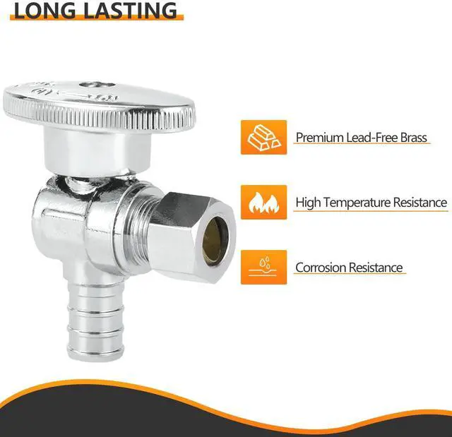 Alt view image 4 of 7 - 10PC 1/2" PEX-B Crimp x 3/8" OD Compression Angle Stop Valve | 1/4 Turn Shut Off Valve,for Bathroom, ASTM F1807(VALVE076-10)