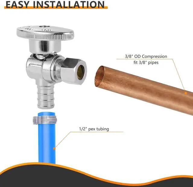 Alt view image 6 of 7 - 10PC 1/2" PEX-B Crimp x 3/8" OD Compression Angle Stop Valve | 1/4 Turn Shut Off Valve,for Bathroom, ASTM F1807(VALVE076-10)