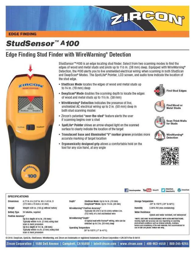 Alt view image 7 of 7 - ® StudSensor A100 Stud Finder w/Live Wire Detection | Easy-to-use stud finder