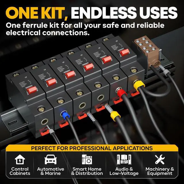 Alt view image 4 of 7 - Hex Ferrule Crimping Tool Kit, AWG 24-4 (0.25-25mm²) Self-Adjusting Ratcheting Wire Crimper with 11-Type Terminal Assortment for 12V Automotive, Marine & Home Electrical Wiring