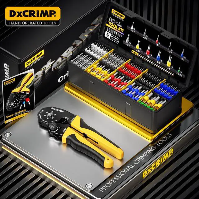 Alt view image 6 of 7 - Hex Ferrule Crimping Tool Kit, AWG 24-4 (0.25-25mm²) Self-Adjusting Ratcheting Wire Crimper with 11-Type Terminal Assortment for 12V Automotive, Marine & Home Electrical Wiring