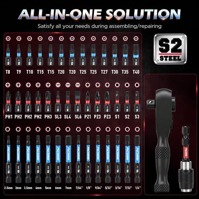 Alt view image 3 of 7 - 59-Piece Magnetic Nut Driver Bit Set, SAE and Metric Nut Drivers with Screwdriver Bits, Ratchet Wrench, Quick-Change Bit Holder and Storage Case for Automotive Repair, Home Repair and DIY Projects
