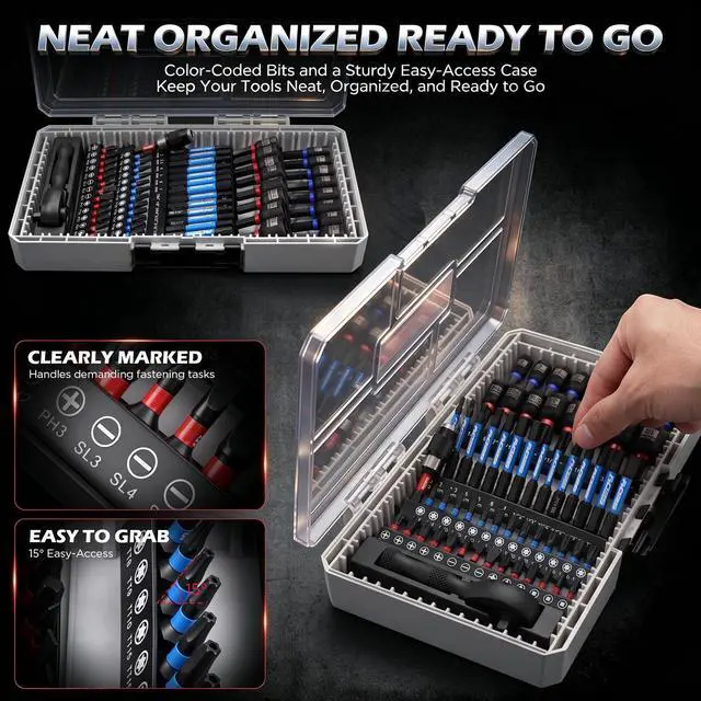 Alt view image 5 of 7 - 59-Piece Magnetic Nut Driver Bit Set, SAE and Metric Nut Drivers with Screwdriver Bits, Ratchet Wrench, Quick-Change Bit Holder and Storage Case for Automotive Repair, Home Repair and DIY Projects