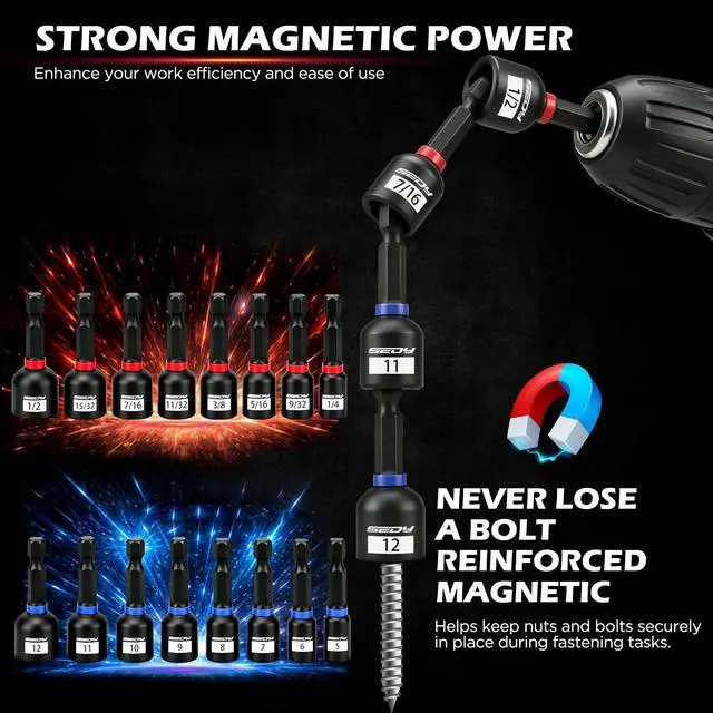 Alt view image 6 of 7 - 59-Piece Magnetic Nut Driver Bit Set, SAE and Metric Nut Drivers with Screwdriver Bits, Ratchet Wrench, Quick-Change Bit Holder and Storage Case for Automotive Repair, Home Repair and DIY Projects