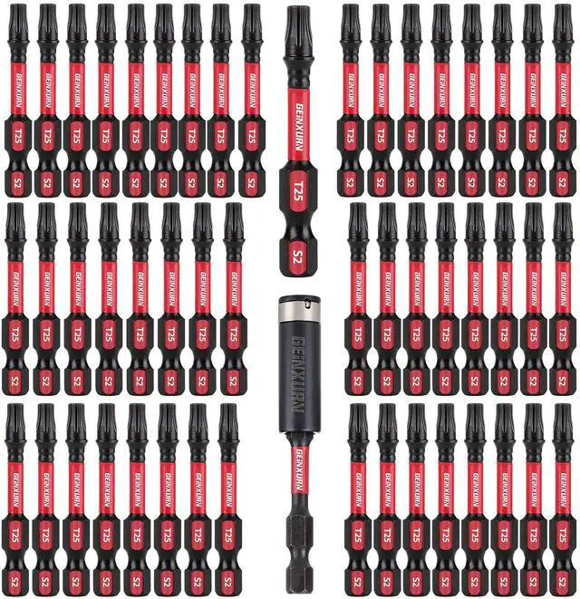 Main image of 50 Pieces T25 2 In. Impact Tough Magnetic #25 Torx Head Power Bits, S2 Alloy Steel T25 Screwdriver Bits Set with 1Pcs Impact Bit Holder