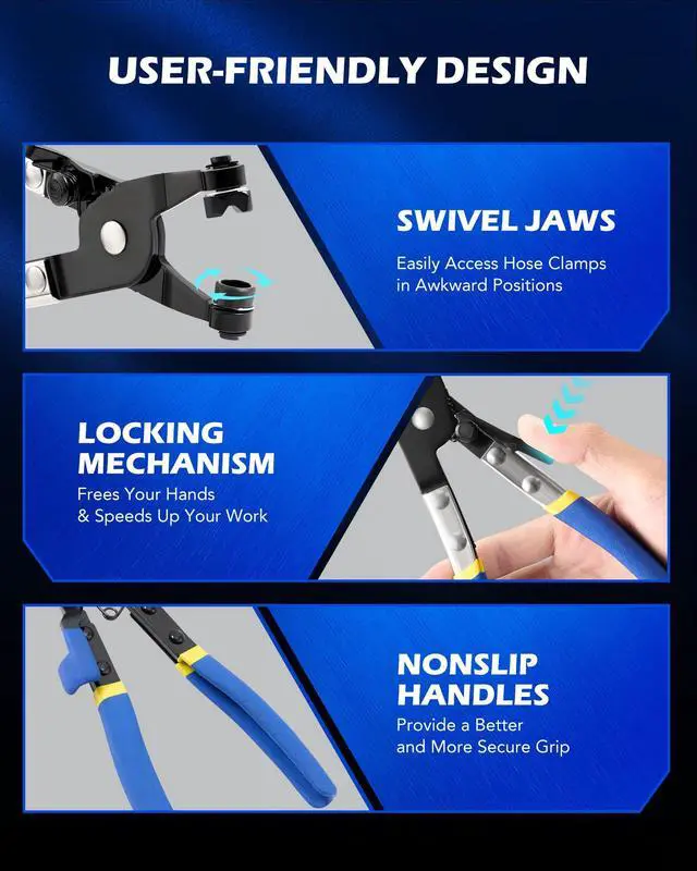 Alt view image 6 of 7 - OMT 9pcs Hose Clamp Pliers for Fuel Oil & Water Hoses | Automotive Long Reach Hose Clamp Remover Kit with Flexible Wire Clic R Type Swivel Jaw Flat Band Pliers Case, Blue