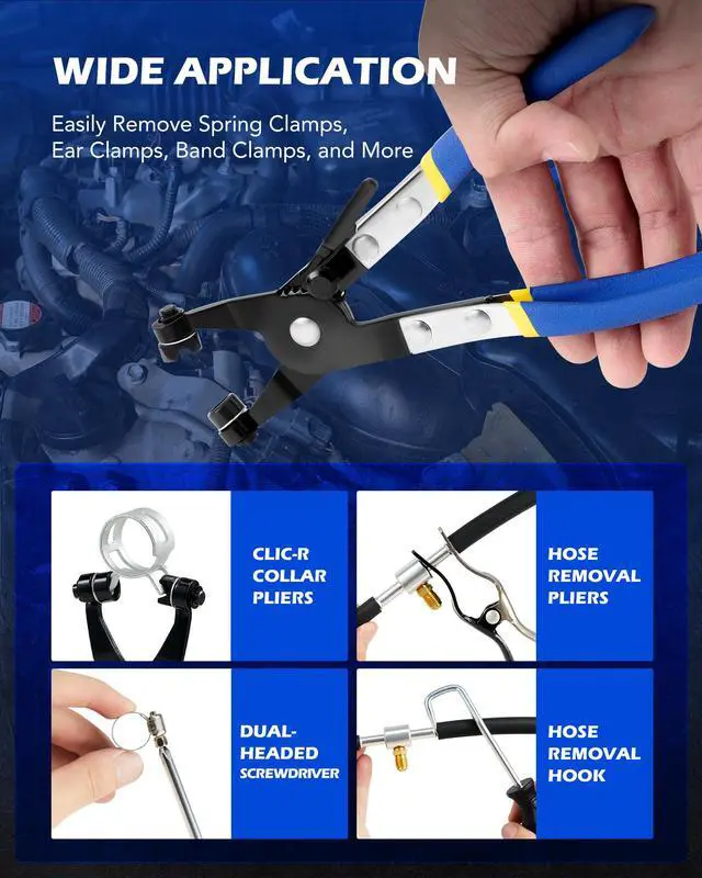 Alt view image 7 of 7 - OMT 9pcs Hose Clamp Pliers for Fuel Oil & Water Hoses | Automotive Long Reach Hose Clamp Remover Kit with Flexible Wire Clic R Type Swivel Jaw Flat Band Pliers Case, Blue