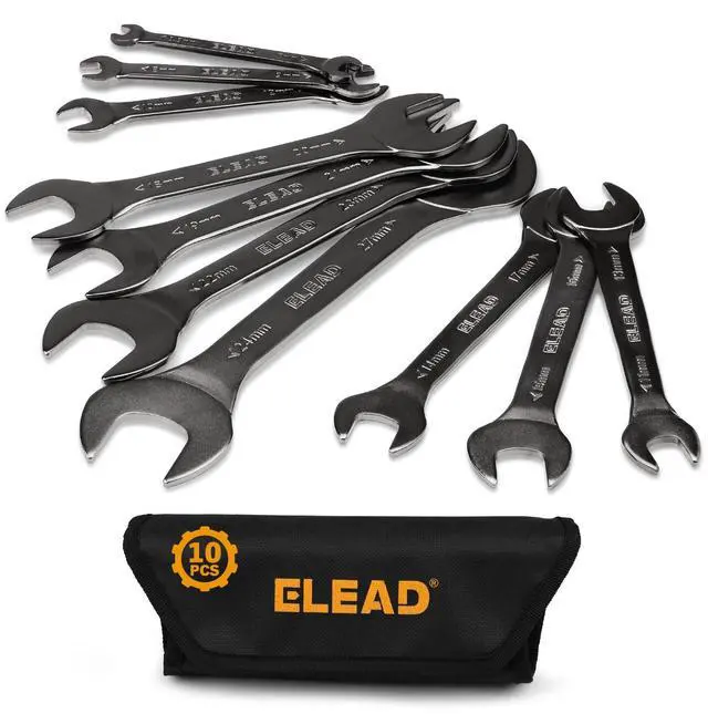 Main image of 10-Piece Super-Thin Open End Wrench Set, Metric 5.5-27mm, CR-V Nickel Plated, 3 mm Thickness for Tight Spaces, 5.5, 7, 8, 9, 10, 11, 12, 13, 14, 15, 16, 17, 18, 19, 20, 21, 22, 23, 24, 27mm