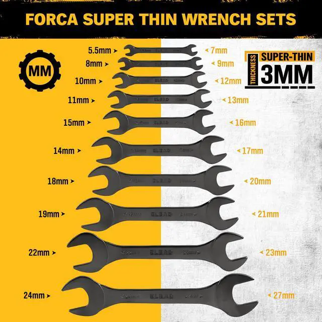 Alt view image 2 of 7 - 10-Piece Super-Thin Open End Wrench Set, Metric 5.5-27mm, CR-V Nickel Plated, 3 mm Thickness for Tight Spaces, 5.5, 7, 8, 9, 10, 11, 12, 13, 14, 15, 16, 17, 18, 19, 20, 21, 22, 23, 24, 27mm