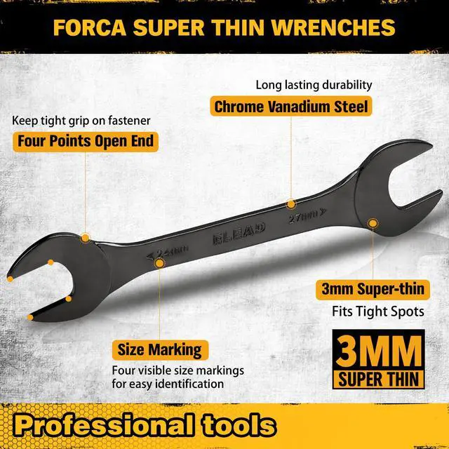 Alt view image 3 of 7 - 10-Piece Super-Thin Open End Wrench Set, Metric 5.5-27mm, CR-V Nickel Plated, 3 mm Thickness for Tight Spaces, 5.5, 7, 8, 9, 10, 11, 12, 13, 14, 15, 16, 17, 18, 19, 20, 21, 22, 23, 24, 27mm