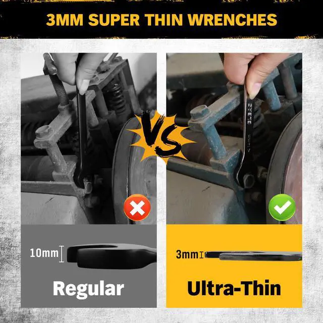 Alt view image 5 of 7 - 10-Piece Super-Thin Open End Wrench Set, Metric 5.5-27mm, CR-V Nickel Plated, 3 mm Thickness for Tight Spaces, 5.5, 7, 8, 9, 10, 11, 12, 13, 14, 15, 16, 17, 18, 19, 20, 21, 22, 23, 24, 27mm