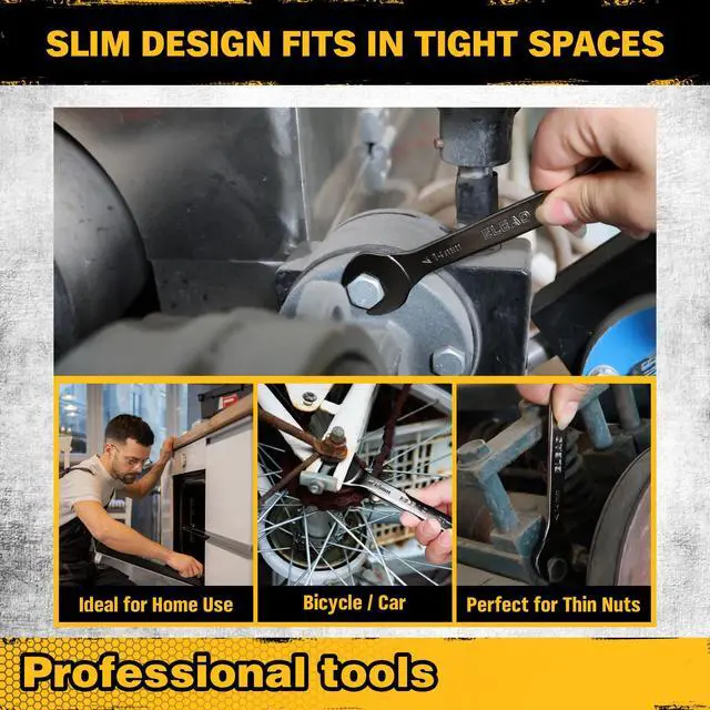 Alt view image 7 of 7 - 10-Piece Super-Thin Open End Wrench Set, Metric 5.5-27mm, CR-V Nickel Plated, 3 mm Thickness for Tight Spaces, 5.5, 7, 8, 9, 10, 11, 12, 13, 14, 15, 16, 17, 18, 19, 20, 21, 22, 23, 24, 27mm