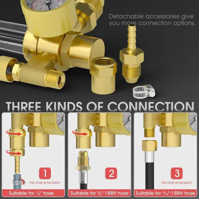Alt view image 5 of 6 - Welding Gas Flowmeter with Gas Hose, Leak-Proof Argon CO2 | leak-resistant connections, clear gauges, controlled shielding gas setup