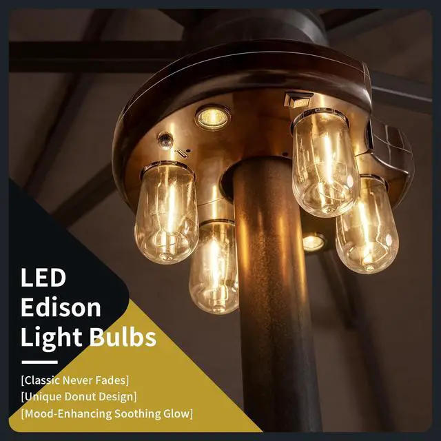 Alt view image 6 of 7 - Patio Umbrella Light with Remote Control, Rechargeable Cordless LED Edison Bulbs Pole Light with 10 Brightness Levels for Garden, Patio, Backyard, Camping or BBQ - Brown (1 Pack)