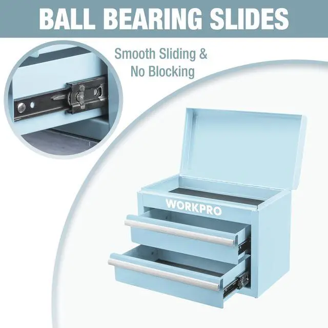Alt view image 4 of 7 - Metal Mini Tool Box with 2 Drawers and Top Storage | Cold Rolled Steel Toolbox, Ball Bearing Slides, PVC Drawer Liners, PP Feet Pads, Durable Storage