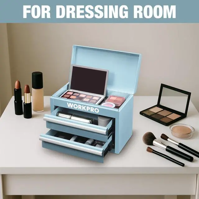 Alt view image 7 of 7 - Metal Mini Tool Box with 2 Drawers and Top Storage | Cold Rolled Steel Toolbox, Ball Bearing Slides, PVC Drawer Liners, PP Feet Pads, Durable Storage