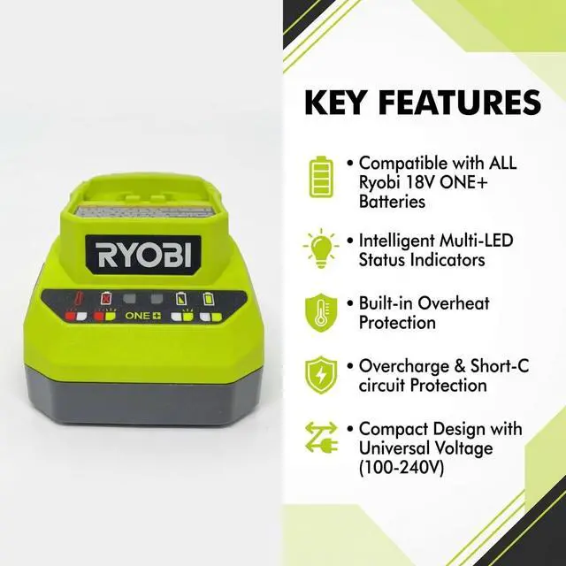 Alt view image 2 of 6 - 18-Volt Ryobi Charger PCG002, (NO Retail Packaging, Bulk Packaged) | Fast Charging Design | LED Status Indicator | Compact Housing | Wall Mount Capability | Cordless System Support