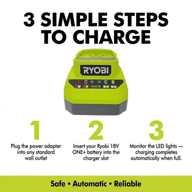 Alt view image 4 of 6 - 18-Volt Ryobi Charger PCG002, (NO Retail Packaging, Bulk Packaged) | Fast Charging Design | LED Status Indicator | Compact Housing | Wall Mount Capability | Cordless System Support