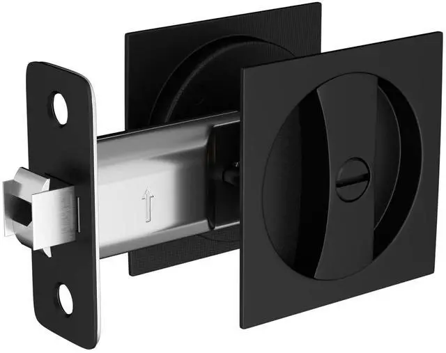 Main image of Matte Black Pocket Door Lock, Zinc Alloy Black Pocket Door Hardware(2-3/8" Backset), Pocket Door Handles Square Pocket Door Locks for Bathroom for Closet Door Lock- 1 Pack