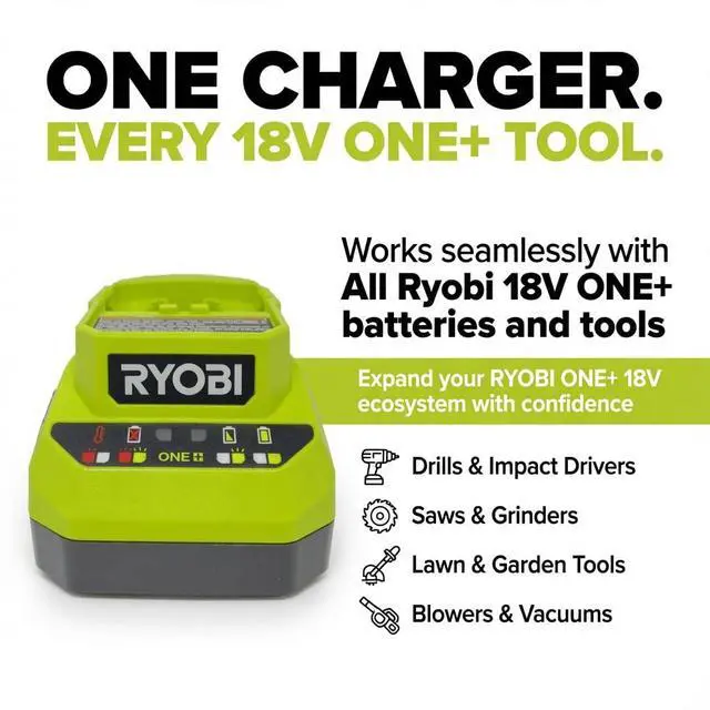 Alt view image 5 of 6 - 18-Volt Ryobi Charger PCG002, (NO Retail Packaging, Bulk Packaged) | Fast Charging Design | LED Status Indicator | Compact Housing | Wall Mount Capability | Cordless System Support