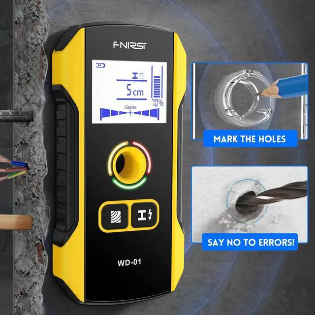 Alt view image 2 of 7 - WD-01 6 in 1 Rechargeable Stud Finder Wall Scanner, Positioning Hole | for Wood Drywall Metal AC Wires Joist Pipe Stud Center Detecting, Audio Alarm, Digital Deep Scan Detector Inside the Wall
